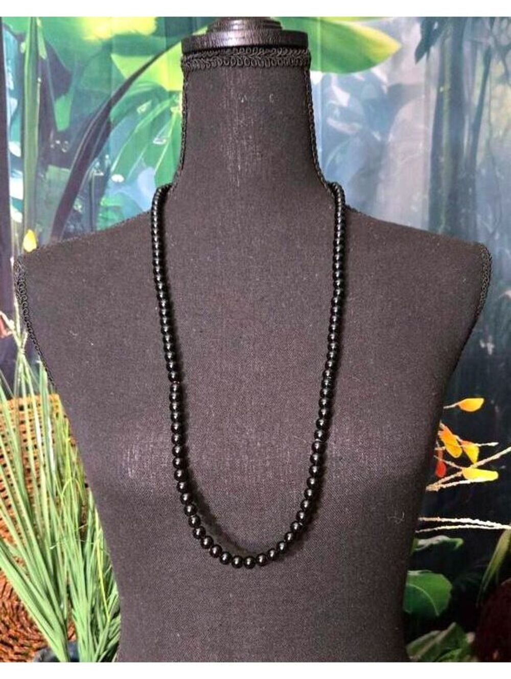 Vintage Single Strand Glass Black Bead Necklace